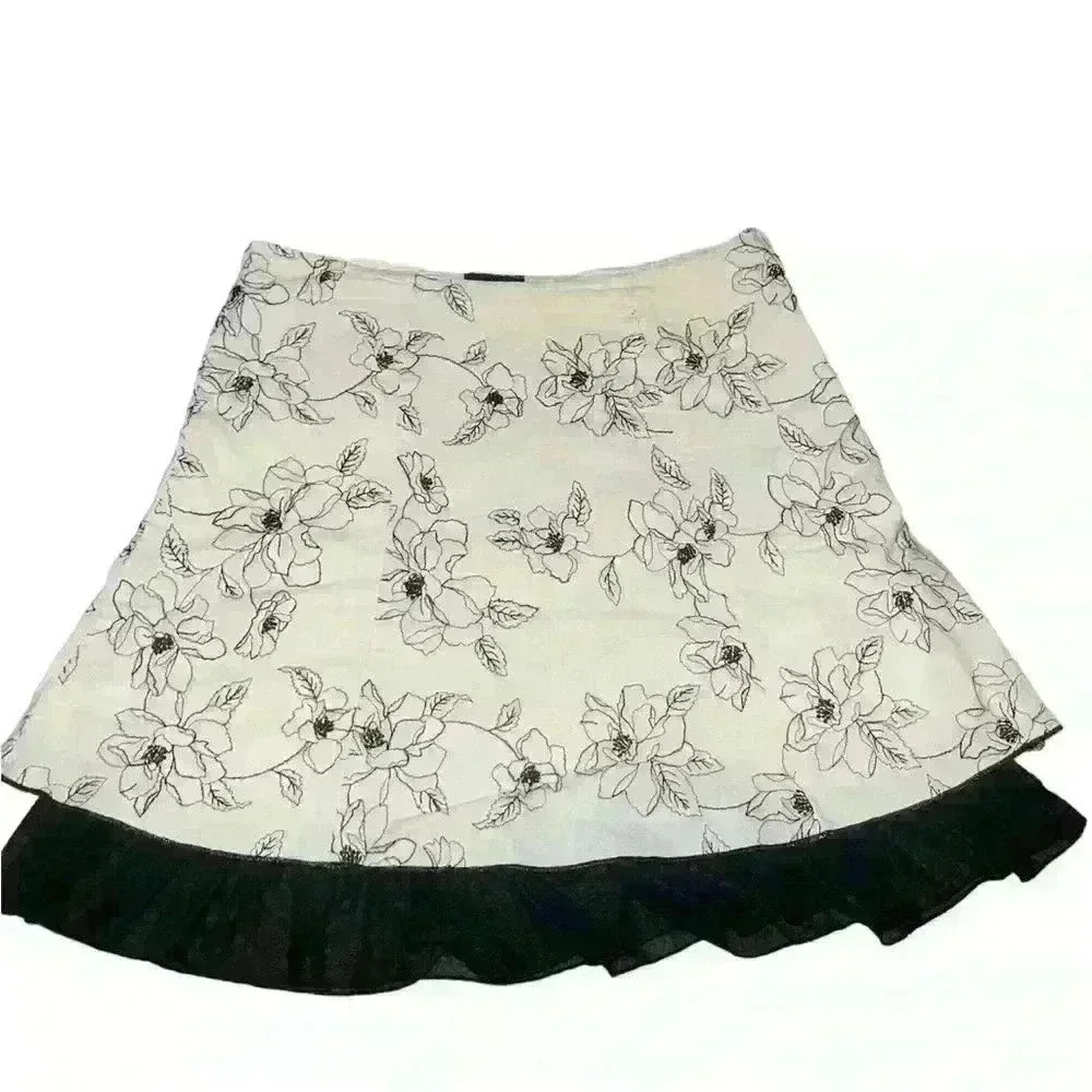 Embroidered Floral Skirt With Lace Underneath